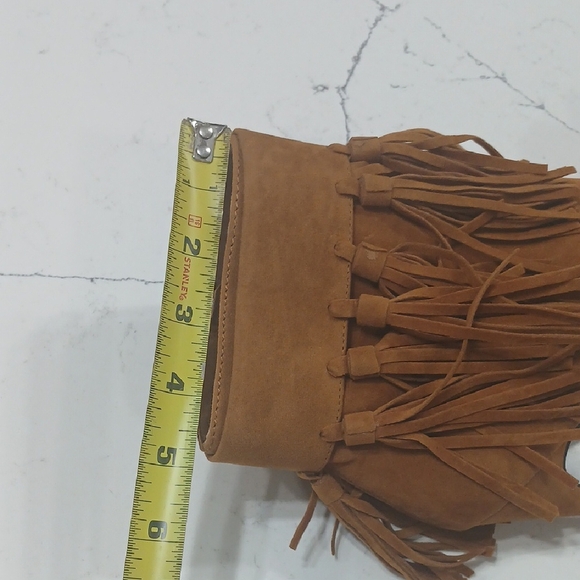 Fringe Tassel Peep Toe Ankle Boots - Tan, By Privileged Shoes Sz 7.5 Without Tag - Picture 9 of 9